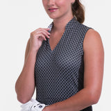 Sleeveless Faux Wrap Geo Print Dress