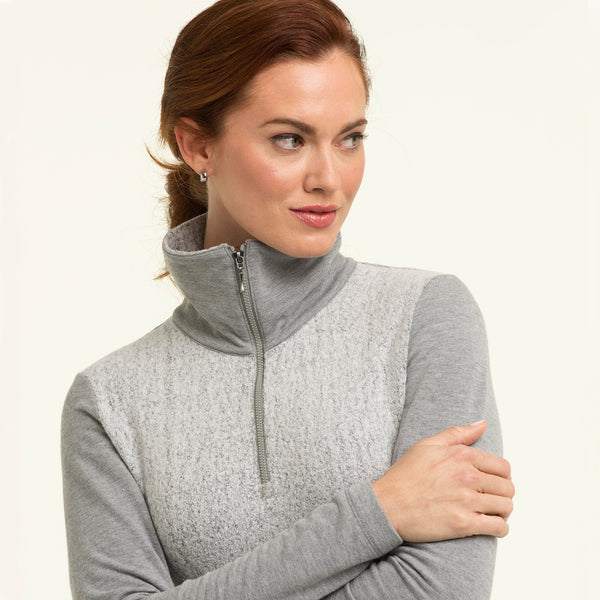 L/S BOUCLE BLOCKED PULLOVER
