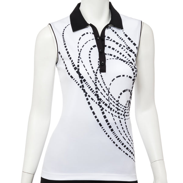 Sleeveless Exploded Dash Dot Placed Print Polo - EPNY