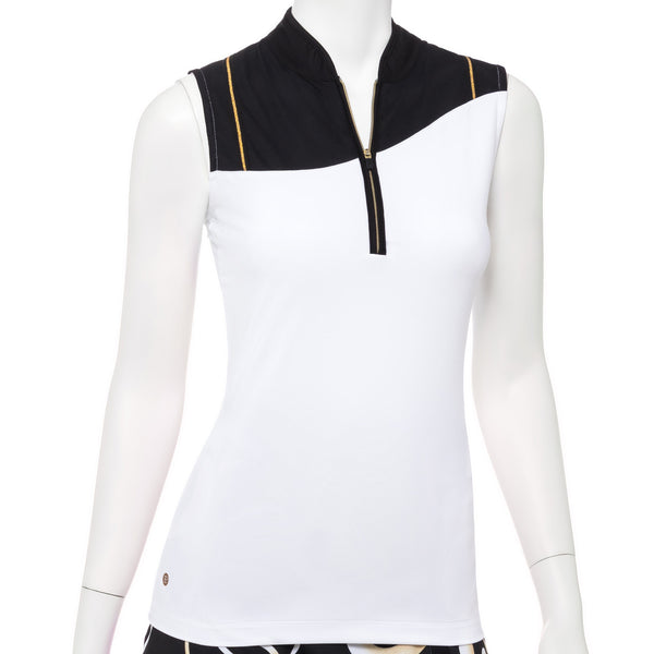 Sleeveless Zip Mandarin Collar Polo