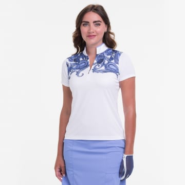 Short Sleeve Split Mock Polo w/ Print - Sale