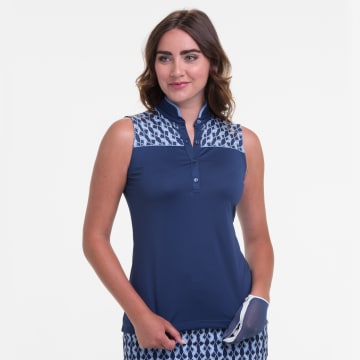 Sleeveless Mandarin Collar Print Polo - Sale