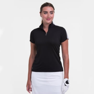 Short Sleeve Zip Mock Polo w/ Sleeve Trim - Sale