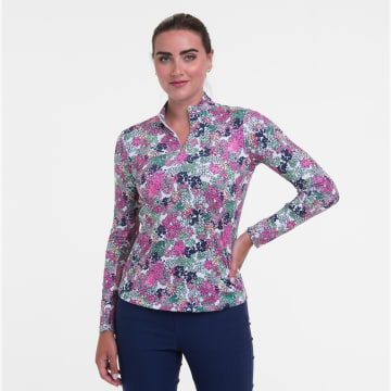 Retro Cluster Floral Zip Mock - Sale