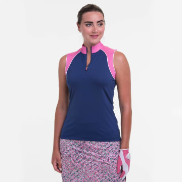 Sleeveless Zip Mock Colorblock Polo - Sale