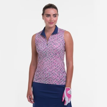 Sleeveless Multi Texture Print Polo - Sale - Sleeveless Multi Texture Print Polo