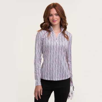 LONG SLEEVE DOT DECO GEO ZIP MOCK