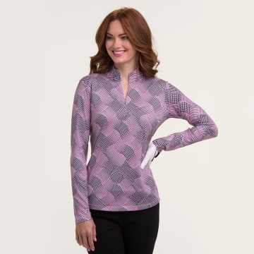 LONG SLEEVE DOT RIBBON SWIRL ZIP MOCK - LONG SLEEVE DOT RIBBON SWIRL ZIP MOCK