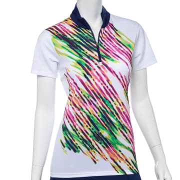 Short Sleeve Placed Diagonal Watercolor Spray Print Polo - SALE