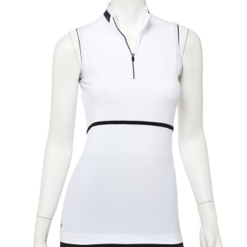 Sleeveless Silver Ping Trim Zip Mock Polo - SALE