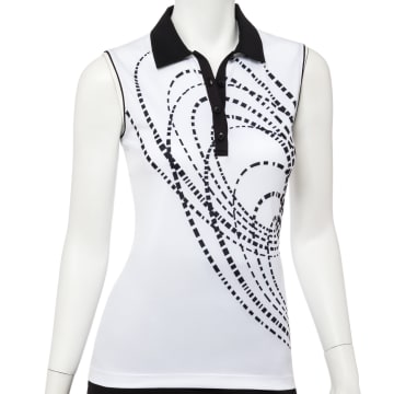 Sleeveless Exploded Dash Dot Placed Print Polo - SALE
