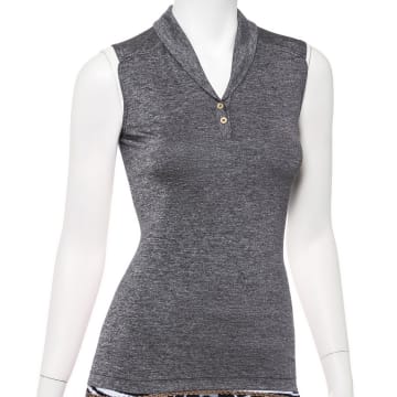 Sleeveless Shawl Collar Snap Placket Polo- SALE