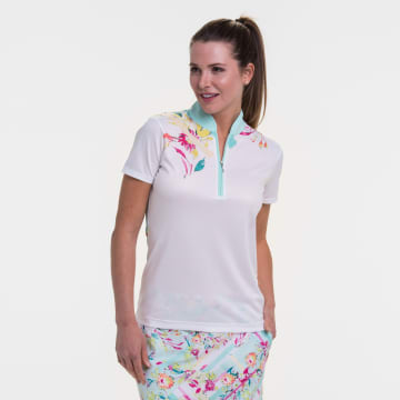 Short Sleeve Linear Floral Placed Print Polo - SALE