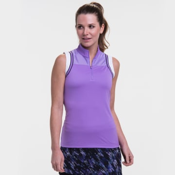 Sleeveless Stripe Tape Trim Zip Mock Polo - SALE