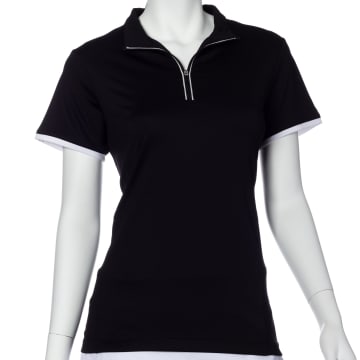 Short Sleeve Contrast Trim Convertible Collar Polo - SALE