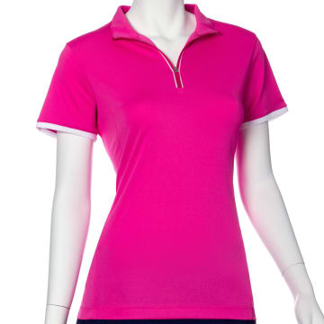 Short Sleeve Contrast Trim Convertible Collar Polo - SALE