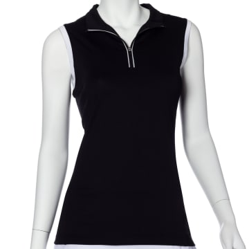 Sleeveless Contrast Trim Convertible Collar Polo - SALE