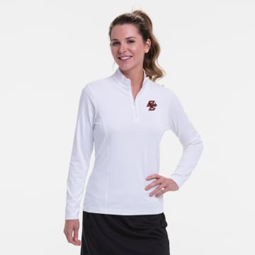 Boston College | Long Sleeve Zip Mock Polo | Collegiate - Boston College Long Sleeve Zip Mock Polo