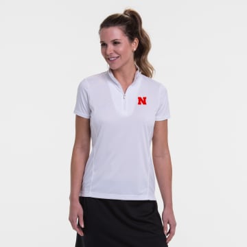 Nebraska | Short Sleeve Convertible Zip Mock Polo | Collegiate - Nebraska | Short Sleeve Convertible Zip Mock Polo | Collegiate