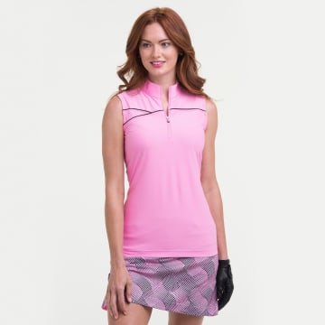 SLEEVELESS ZIP MOCK POLO W/ TRIM