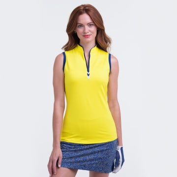 SLEEVELESS CONTRAST TRIM MANDARIN COLLAR POLO