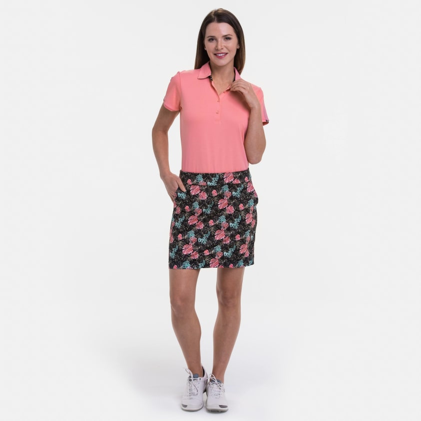 17.5 INCH RAINFOREST LAYERED LEAVES PRINT FAGOTTING & TAPE TRIM SKORT