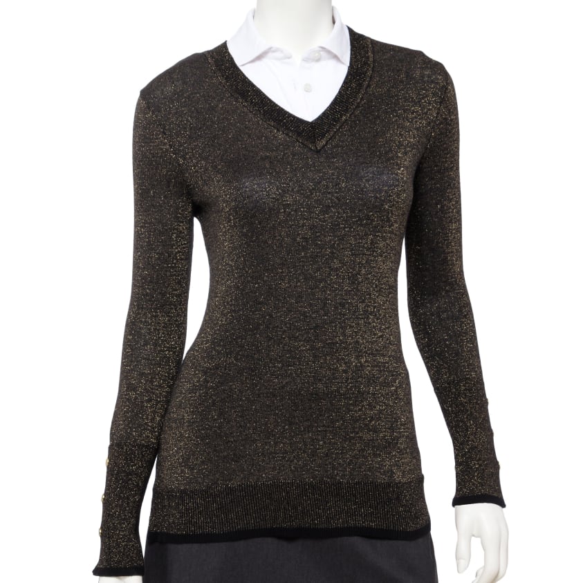 Long Sleeve Lurex Plaited V Neck Pullover - EPNY