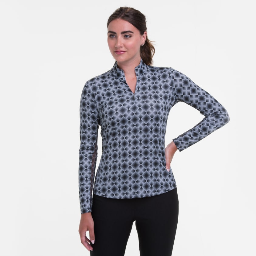 Long Sleeve Argyle Optical Zip Mock