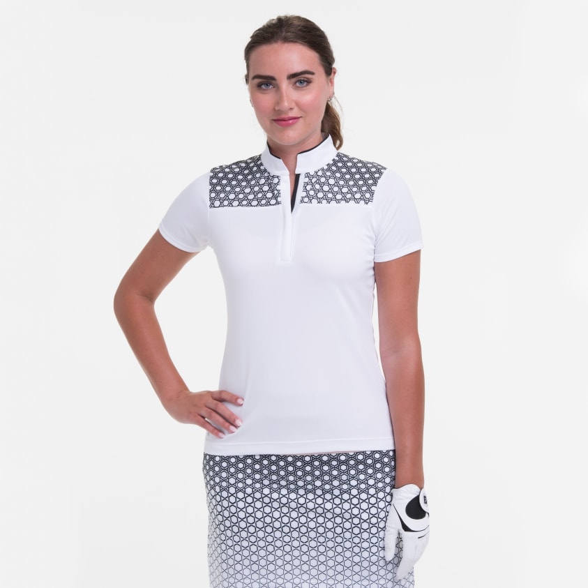 Short Sleeve Zip Mock Polo w/ Patchwork