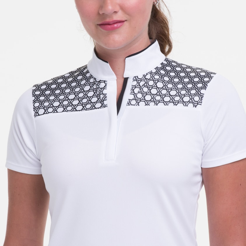 Short Sleeve Zip Mock Polo w/ Patchwork