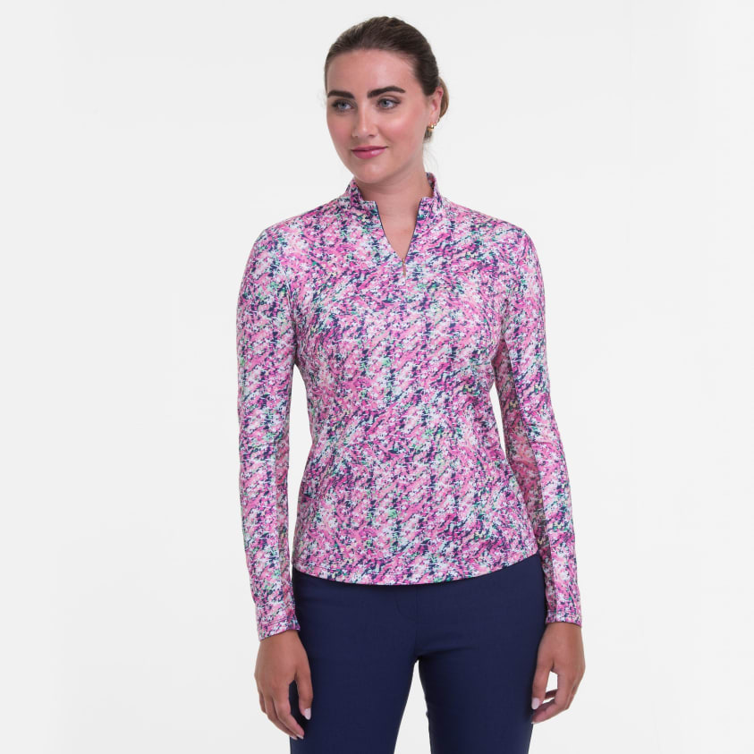 Long Sleeve Broken Geometric Zip Mock