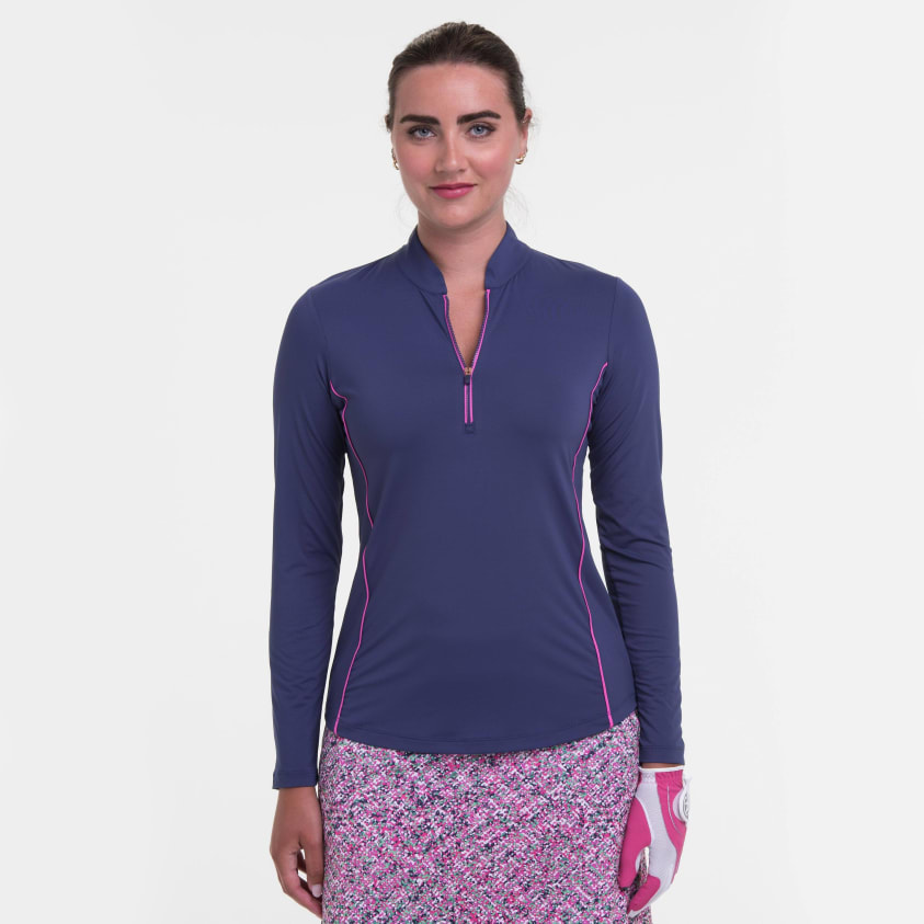 Long Sleeve Zip Mandarin Collar Polo