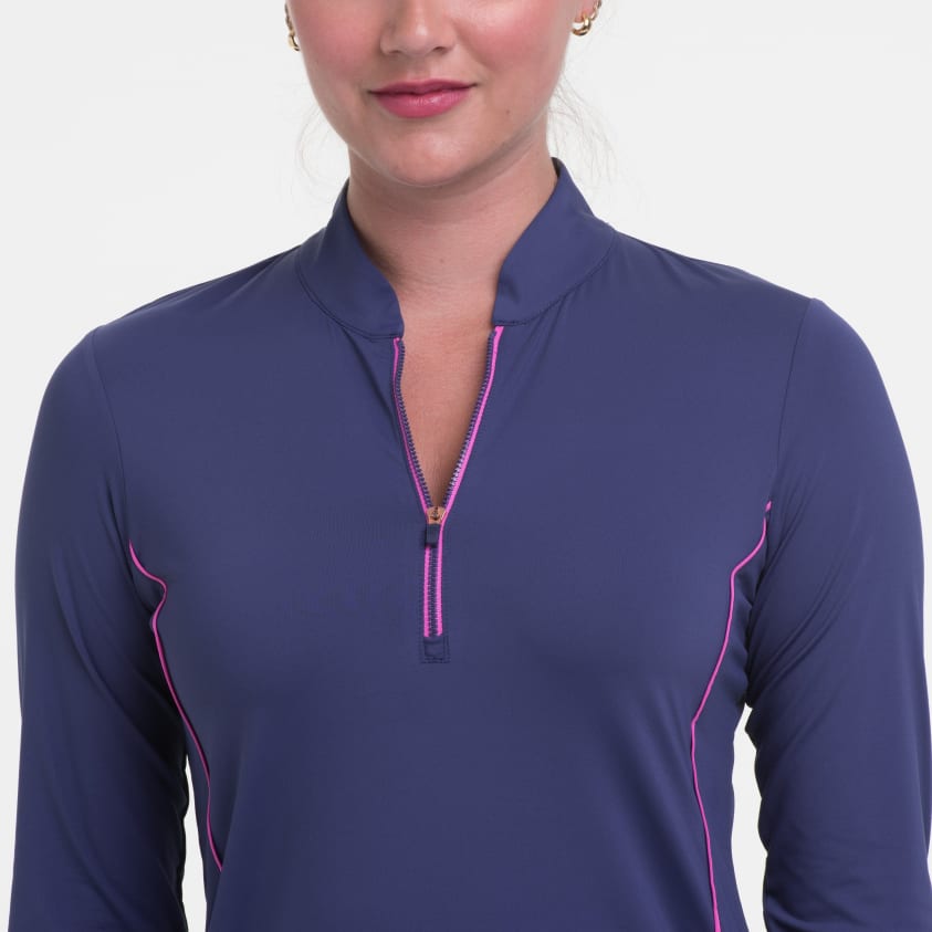 Long Sleeve Zip Mandarin Collar Polo
