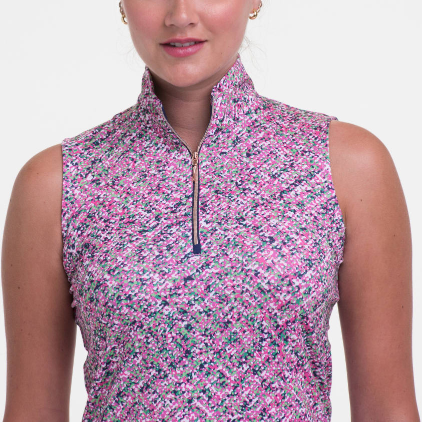 Sleeveless Multi Texture Print Polo
