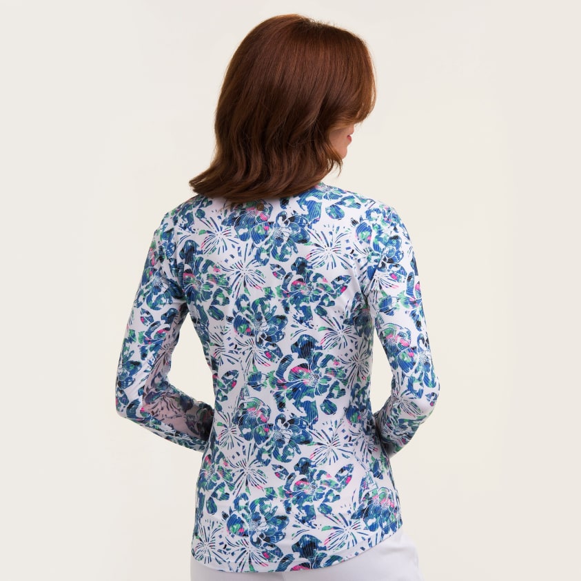 LONG SLEEVE RAINBOW FLORAL ZIP MOCK