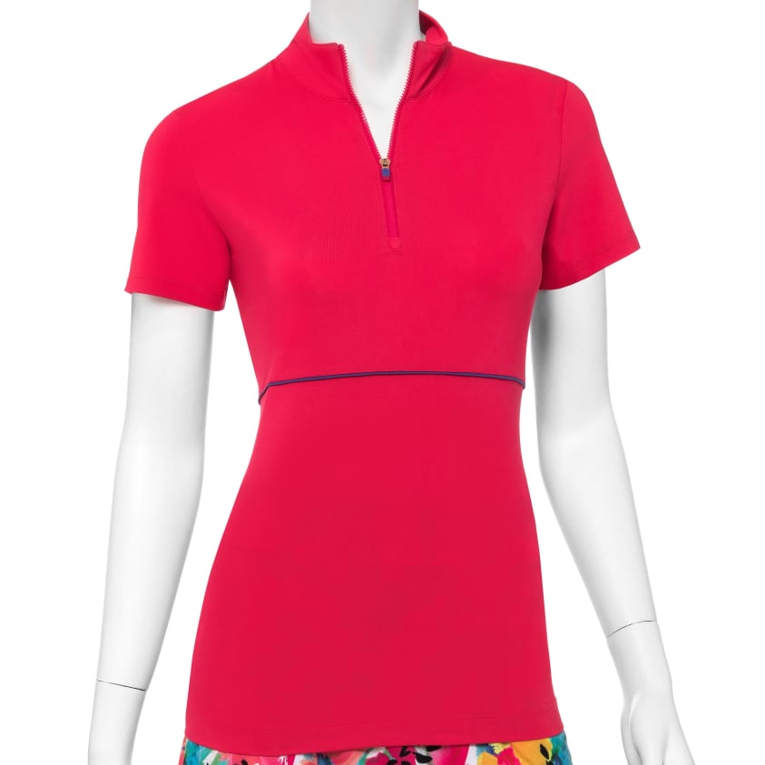 Short Sleeve Color and Mesh Block Zip Mock Polo - EPNY