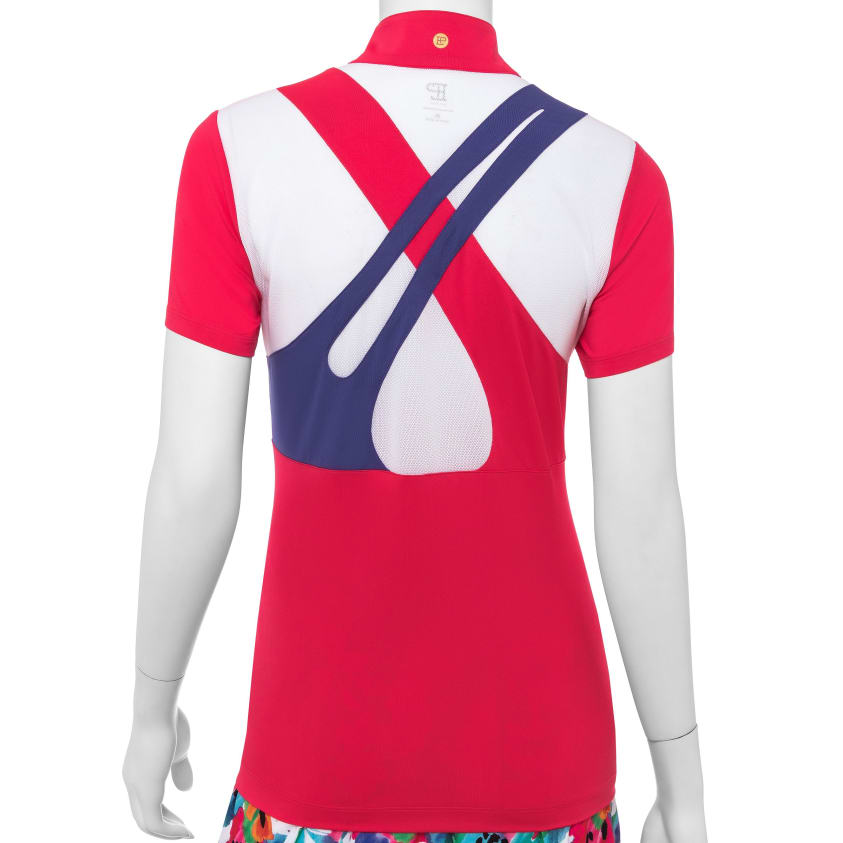Short Sleeve Color and Mesh Block Zip Mock Polo - EPNY