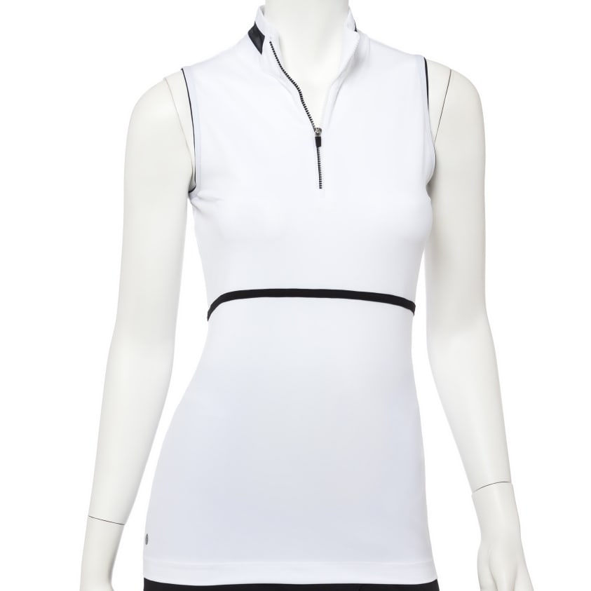 Sleeveless Silver Ping Trim Zip Mock Polo - EPNY