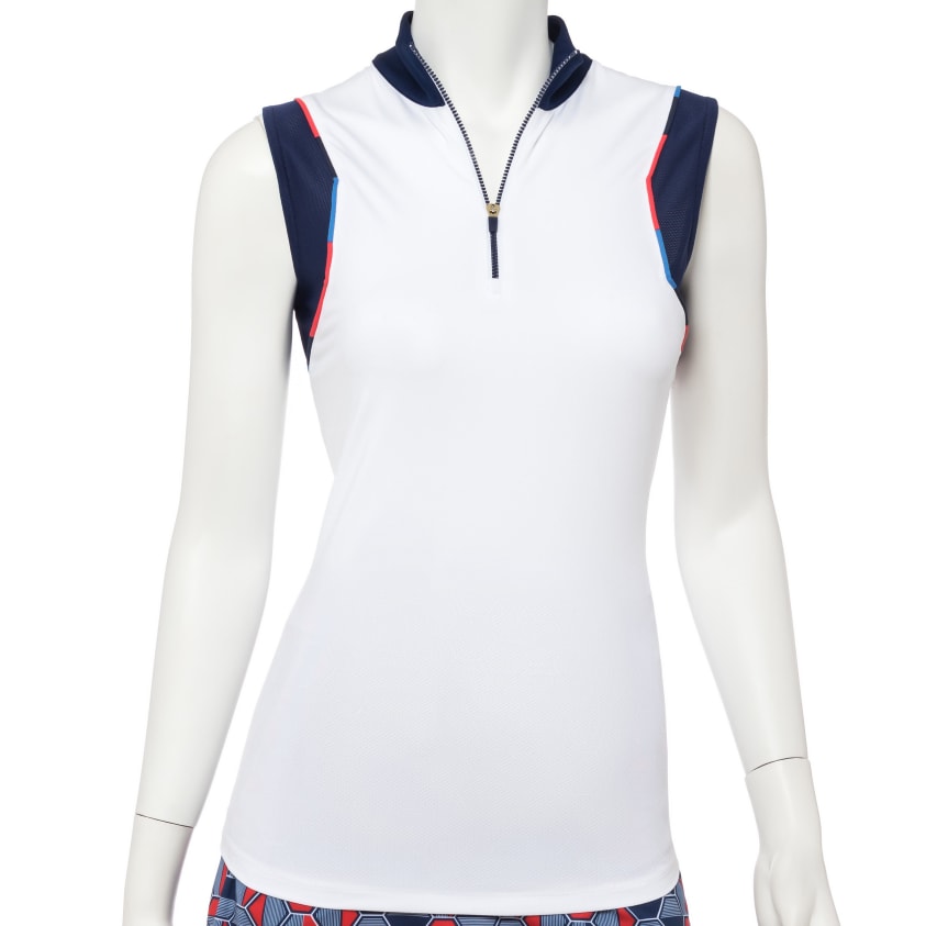 Sleeveless Variegated Piping Trim Zip Mock Polo - EPNY