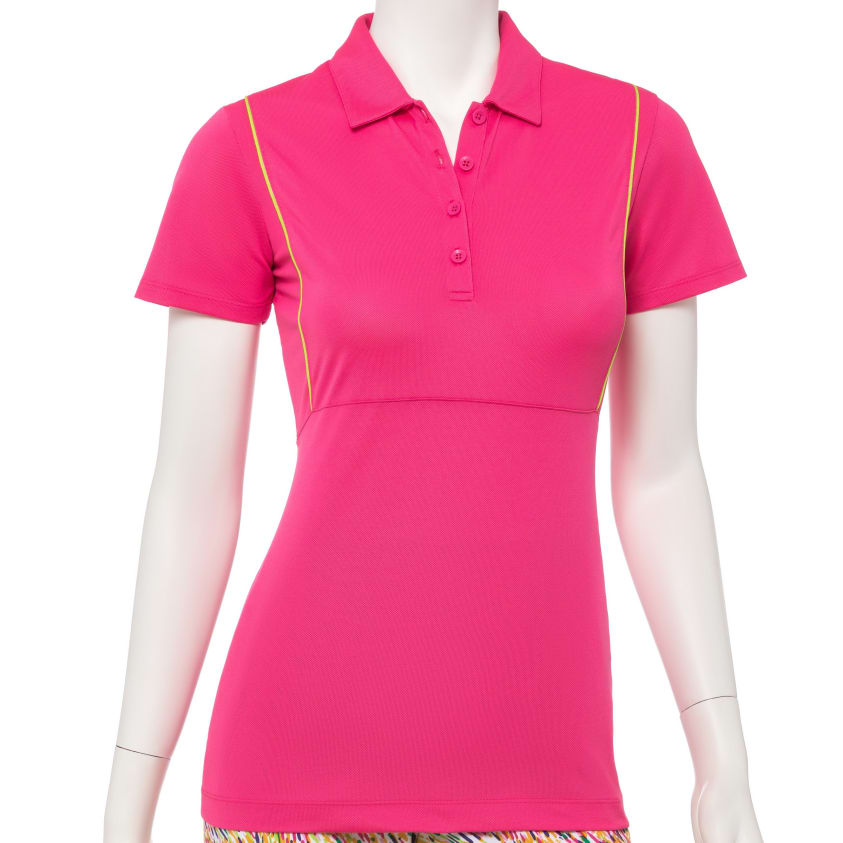 Short Sleeve Contrast Piping Trim Zip Mock Polo - EPNY