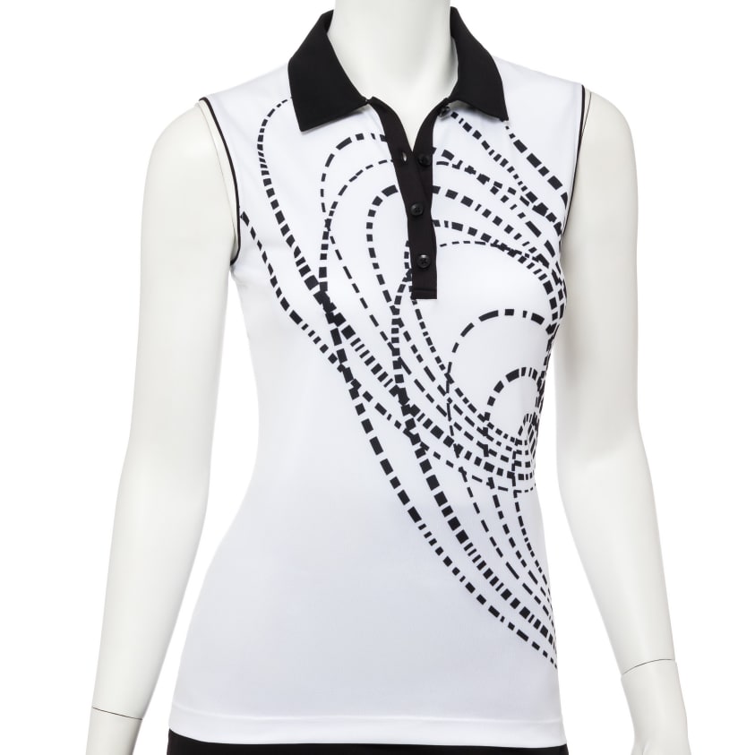 Sleeveless Exploded Dash Dot Placed Print Polo - EPNY