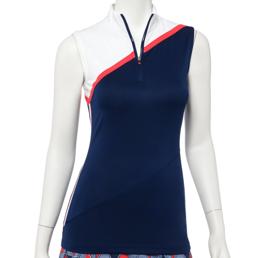 Sleeveless Color Blocked Zip Mock Polo - EPNY