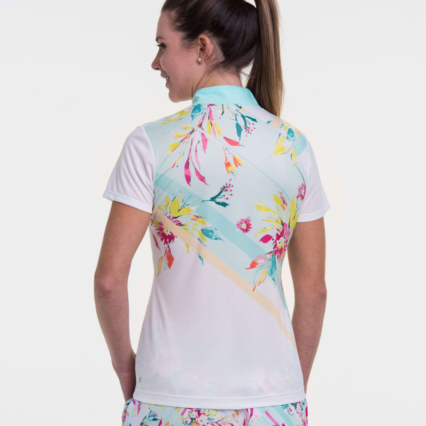 SHORT SLEEVE LINEAR FLORAL PLACED PRINT POLO