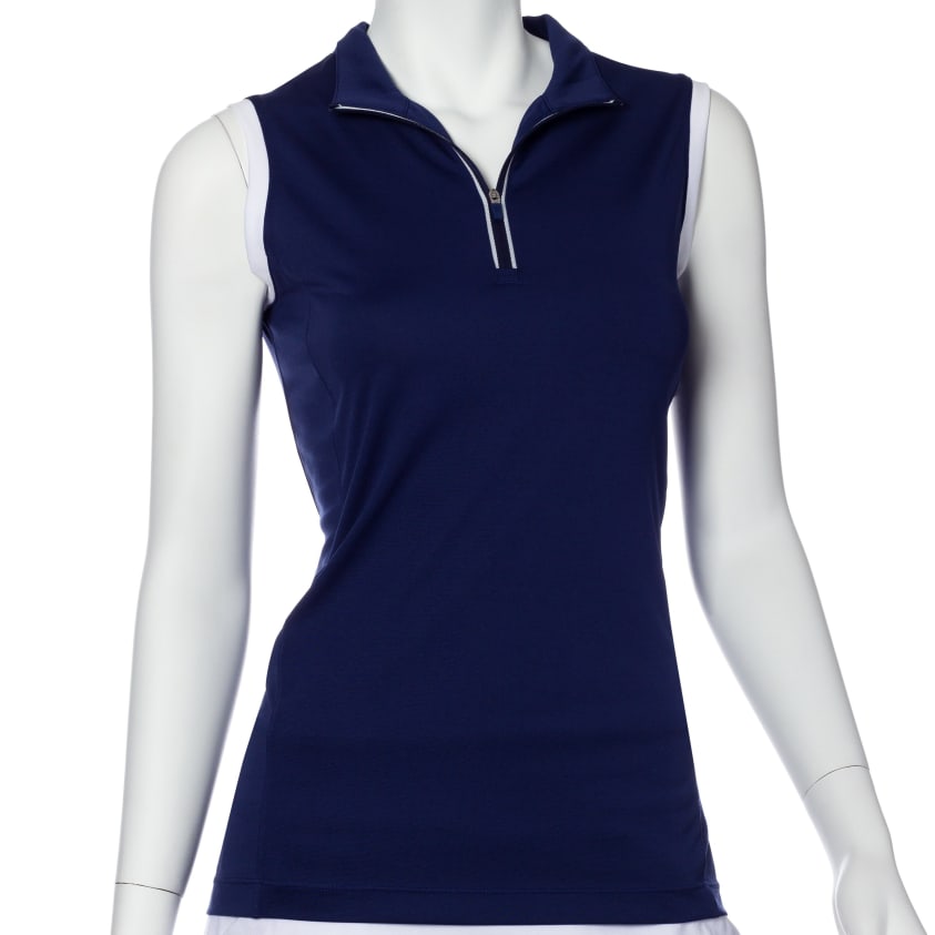 Sleeveless Contrast Trim Convertible Collar Polo - EPNY