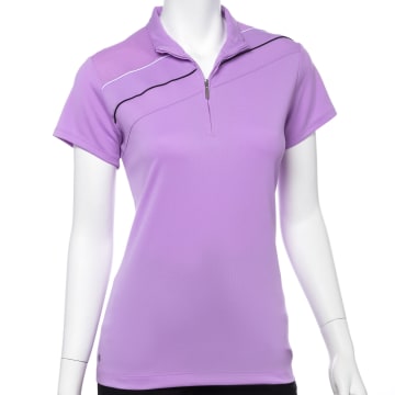 Cap Sleeve Contrast Piping Trim Convertible Zip Collar Polo - SALE - Cap Sleeve Contrast Piping Trim Convertible Zip Collar Polo - EPNY