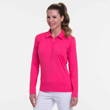 Long Sleeve Extended Placket Polo - LONG SLEEVE EXT PIP TRIM PLACKET POLO
